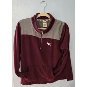 Vitoria's Secret Pink Women's 3/4 Zip with Front Pouch Large Maroon and Gray